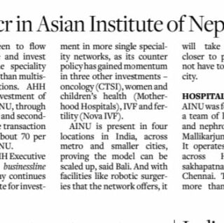 AHH to invest Rs.600cr in Asian Institute of Nephrology and Urology